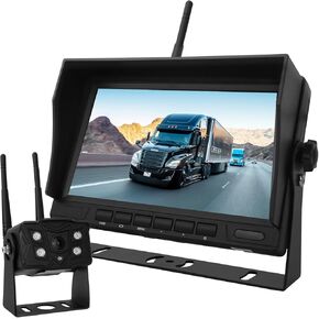 Truck Backup Camera Wireless with HD Monitor 7 inch, Support 4pcs Vehicle Camera Input, Loop Recording, 1080P Night Vision & Wide Voltage DC 9V-35V for Car Monitoring or Reversing