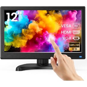 Eyoyo EM116ID 12" Small Touchscreen Monitor 1366x768 10-Point Multi Capacitive Touch Screen Display with HDMI VGA Mini LED Computer Monitors for Home Office Retail Warehouse, Built-in Speakers