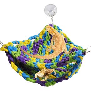 kathson Soft Bearded Dragon Hammock Double-Layered Reptiles Hammock Swing Hanging Bed with 6 Pcs Suction Cups & Hooks Tank Accessories Hammocks for Small Lizard Leopard Gecko Chameleon(Triangular)