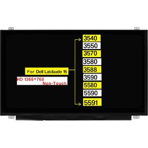 15.6" Replacement for Dell Latitude 15 3540 3550 3570 3580 3588 3590 5580 5590 5591 Screen LCD Display Panel (HD 1366×768 30 Pins Non-Touch)