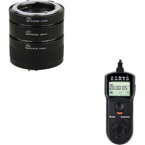 JJC F Mount Auto Focus Macro Extension Tube Set & Wired Intervalometer Timer Remote Control for Nikon D750 D780 D7500 D7200 D7100 D7000 D5600 D5500 D5300 D5200 D5100 D5000 D3300 D3200 & More Cameras