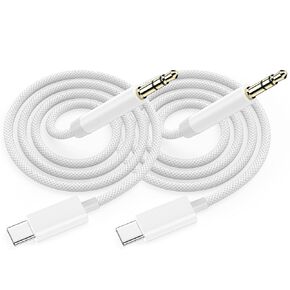 Aux Cord for iPhone 16,2Pack USB C to 3.5mm Audio Aux Jack Cable,Type C to 3.5mm Headphone Car Stereo Nylon Braided Cord Compatible with iPhone 16/16 Pro/16 Pro Max/15/15Pro/15Pro Max to Car,Speakers