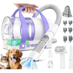 oneisall Cordless Pet Grooming Vacuum,5200mAh Dog Grooming kit with Clippers,Nail Grinder,Trimmers,2L Dustbin for Shedding with 5 Pet Grooming Tools-Quiet Suitable for All Breeds,Cleaning at Home