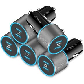 5 Pack 40W USB C Car Charger, Dual 20W Type C Car Charger Adapter Fast Charging for iPhone 16 Pro Max/Plus/15/14/13, Samsung Galaxy S25 Ultra/S24/S23/S22/A16/A15/A55, Pixel Cigarette Lighter Adapter