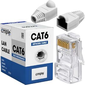 Cmple - White Cat6 Cable 1000ft Bulk LAN Ethernet Cord 23AWG + 50 Pack White RJ45 Strain Relief Boots + 100 Pack RJ45 Cat6 Pass-Through Connectors Bundle