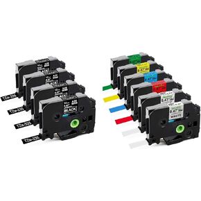 Compatible Label Tape Replacement for Brother Ptouch TZe-335 Label Tapes with Replacement TZe Label Tape Multicolor, 0.47" x 26.2', White/Clear/Red/Blue/Yellow/Green/Black (Total 10-Pack)
