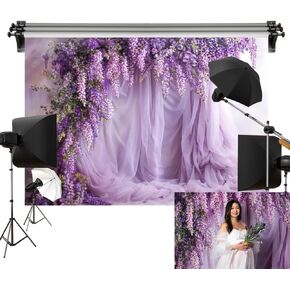Kate Purple Wisteria Flowers Curtain Backdrop Spring Floral Birthday Wedding Decoration Photography Background 7x5ft