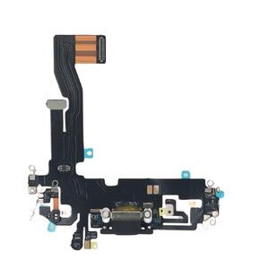 Charging Port Replacement for iPhone 12/12 Pro (2020) - Audio Headphone Dock Connector Flex Cable with Microphone/Antenna/Bracket - Black