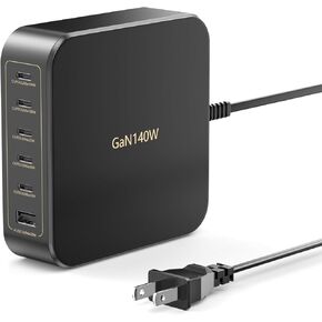 140W USB C Fast Charger Block, 6 Port Wall Desktop Charging Station Dual PD PPS 100W Compatible for iPhone 15 14 13 12 Pro Max, Galaxy S24/S23, Type C Laptop Power Adapter for MacBook Pro/Air/iPad Pro