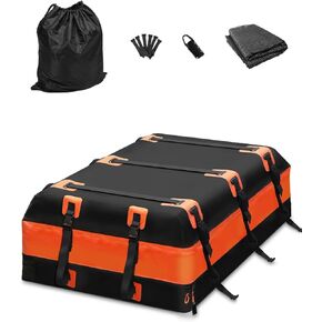 25 Cubic Feet Low Wind Noise Waterproof Soft-Shell Rooftop Cargo Carrier Bag for All Vehicles with/Without Racks - Includes Anti-Slip Mat, 6 Door Hooks & Storage Bag, Heavy-Duty Universal Fit