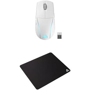 Corsair M75 WIRELESS Lightweight Gaming Mouse MM100 Cloth Mouse Pad – 26,000 DPI – Swappable Side Buttons – High-Performance Mouse Pad Optimized for Gaming – White