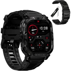 CARBINOX Blaze Smart Watch with Metal Band 22 mm GPS, Rugged Fitness Tracker Waterproof IP69K, Compatible with Android and iOS, 170+ Sports Modes, Make/Receive Calls (Square)