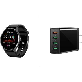 الساعات الذكية المنافسة للرجال والنساء والمراهقين | WALL-In-One Fitness Watch ، منافذ Ulti Charger 4 مع شاحن سريع Boltz Pro Lightning Charger Charger Fast Charge Clock للهواتف الذكية