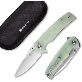 SENCUT Sachse Pocket Knife Folding Knife for EDC, Green Micarta Handle 9Cr18MoV Blade Foldable Knife with Clip, Button Lock Everyday Carry Knife for Men Women Indoor Outdoor Gift S21007-2