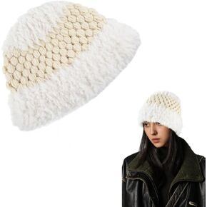 Fuzzy Kintted Bucket Hat for Women Faux Fur Winter Soft Hat Outdoor Cap