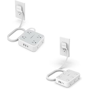 Flat Plug Surge Protector Power Strip Bundle, TESSAN 5 FT Ultra Thin Extension Cord with Multiple Outlets and USB Ports, Surge Protector Flat Plug Office Supplies, Dorm Room Essentials