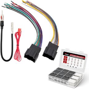 RED WOLF Radio Wiring Harness w/Antenna Adapter for 2006-2013 GM GMC Sierra Chevy Impala Buick Cadillac w/320 PCS Heat Shrink Wrap 3:1 Ratio Adhesive Lined Insulation Waterproof Black & White
