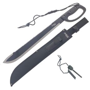 26" Fixed Blade Sawback Machete with a Survival Fire Starter, for Camping, Tactical, Outdoor