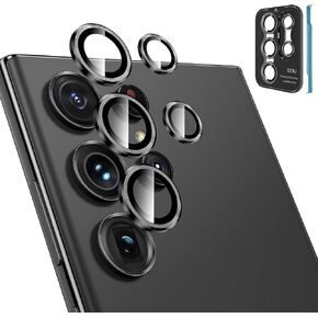 Tensea [3+2PCS for Samsung Galaxy S23 Ultra 5G Camera Lens Protector, 9H Tempered Glass Camera Cover Screen Protector Metal Individual Ring [Installation Tray][Removal tool][Case Friendly]- Black