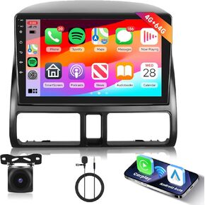 [4G+64G] Android Car Radio for Honda CRV 2002 2003 2004 2005 2006 with Wireless Carplay Android Auto, Hodozzy 9 inch Touch Screen Radio with GPS, Mirror Link, Bluetooth, WiFi, DSP, FM/RDS Radio