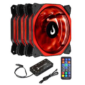 3X Computer Case Cooler Fan - Rise Mode - Gamer - Aura - RGB LED - 120mm - Remote Controller for LED and Effects - 12V Motherboard