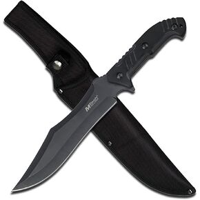 MTech USA – Fixed Blade Knife – Black Stainless Steel Blade with Black Carved G10 Handle, Full Tang, Includes 1680D Nylon Sheath - Hunting, Camping, Survival, Tactical, EDC – MT-20-39