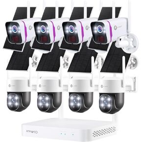 XMARTO 100% Wire-Free Solar PTZ Home Security Camera System Wireless, 4-Set 2K 4MP PTZ CCTV Camera Kit with 4K 10CH Expandable WiFi NVR + 4PCS 4MP Solar Battery WiF Cameras