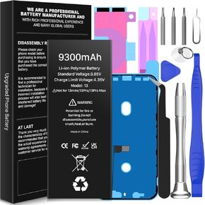 بطارية Wavypo لـ iPhone 13 ، 9300mAh تم ترقيتها 2025 عالي السعة جديدة استبدال بطارية Cycle Battery لجهاز iPhone 13 Model A2482 A2631 A2633 A2634 A2635 مع مجموعة أدوات الاستبدال الكاملة
