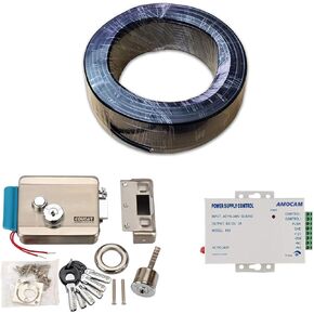 [Upgrade Version] AMOCAM Electric Electronic Door E- Lock and K80 12V Power Supply Control and 150FT Wire/Cable for Video Intercom System