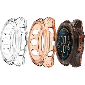 Compatible with Garmin Fenix 8 Multisport Smartwatch 47MM Series,Soft Flexible TPU Thin Lightweight Bumper Cover for Smartwatch Series 47MM,(Transparent+Clear Orange)