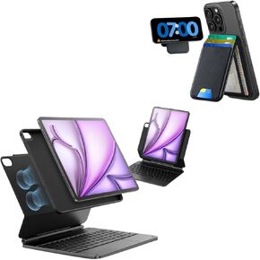 ESR iPad Air 13 Inch Case Keyboard (M3/M2, 2025/2024) Bundle with MagSafe Wallet with Stand, Easy-Set Magnetic Stand, Portrait/Landscape Mode, Removable Case with Multi-Touch Trackpad