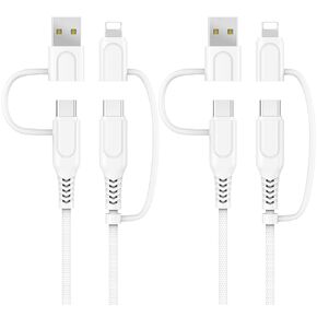 وظيفة 4-in-1 شحن الكبل الشحن PD مع منافذ محول USB-A & Type-C ، واتصال شاحن المنفذ من النوع C & L لأجهزة iPhone/Galaxy/المحمول/التبديل ، ومزامنة البيانات و AP Carplay Multi-Cord-6ft
