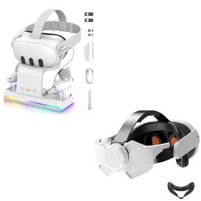 GEEKERA Charging Dock and Head Strap for Meta Oculus Quest 3, VR Accessories