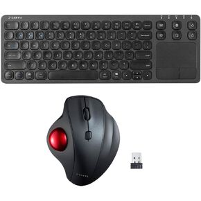 SANWA 2.4G Wireless Ergonomic Trackball Mouse and 3-Device Bluetooth Keyboard with Touchpad, Silent Buttons Roller Mouse, 600-1600 DPI, Rechargeable Touchpad, Compatible with Mac, Laptop, PC, Windows