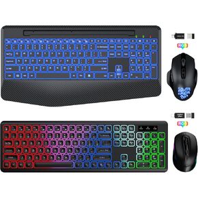 SABLUTE 2 Pack Wireless Keyboard and Mouse Combo with Backlit, RGB Mouse Rechargeable Cordless Keyboard Set for Windows, Mac, PC, Laptop