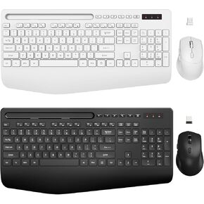 2 Pack Wireless Keyboard and Mouse Combo - Full-Sized Ergonomic Keyboard with Wrist Rest, Phone Holder, Sleep Mode, Silent 2.4GHz Cordless Keyboard and Mouse for Computer, Laptop, PC -Trueque