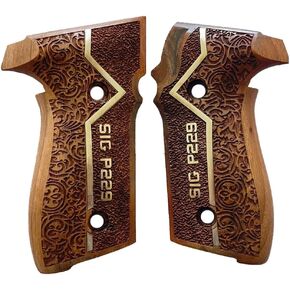 Salvatore Walnut Wood Handle Pistol Grips for Sig Sauer P229 with Gold Metal Logo