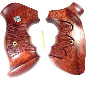 BMPL Hardwood K/L Frame Square Butt Revolver Grand Handgun Grips Finger Groove Checkered Handcraft Handmade Deluxe #KS0731