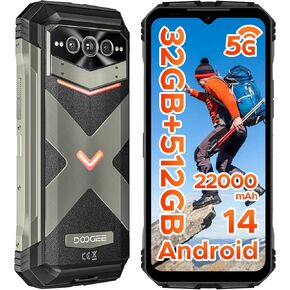 DOOGEE V Max Pro 5G Rugged Smartphone,22000mAh,32GB+512GB/TF 2TB Android 14 Rugged Phone,108MP AI Main Camera,6.58" FHD+120Hz IPS Waterdrop Screen,IP68/IP69K Waterproof Phone,Dual Unlock/WIFI6/NFC/OTG