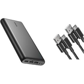 Anker Power Bank, 26,800 mAh External Battery USB to USB C Cable [2 Pack, 3FT], USB A to USB C Charger Cord