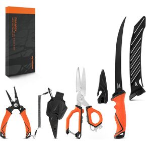 KastKing Paradox Fishing Tools Set, Stainless Steel 9" Bait Shears, 7.5" Angled Nose Pliers & 9" Fillet Knife with Non-Slip Grips and Protective Sheaths
