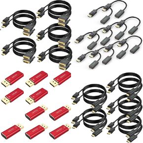 4K DisplayPort to HDMI Adapter, 4K DisplayPort Cable, DisplayPort to DVI HDMI Cable 10-Pack Bundle for Computer Monitor TV