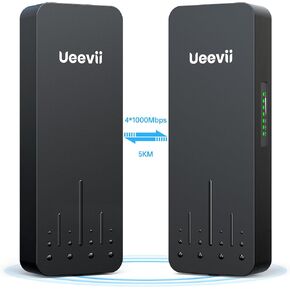 UeeVii CPE990 Black Wireless Bridge, Anti-Theft Point to Point/Multipoint WiFi Bridge, 4 * 1000Mbps Port, 5.8G 5KM Outdoor Wireless Bridge Kit Used in Barn, Garage,Shop, etc, 24V POE, 2-Pack
