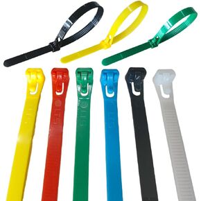 100 Pcs 10 Inch Reusable Zip Ties, Removable Zip Ties, Buckle Self-Locking Premium Nylon Cable Wire Ties, Heavy Duty 50 Lbs Tensile Strength Colored Plastic Cable Ties for Indoor Outdoor (10 Inch)