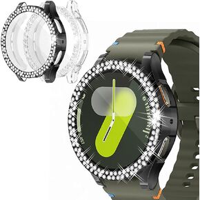 علبة TPU المرنة الناعمة متوافقة مع Samsung Galaxy Watch 7 40 مم 44 ملم الماس بلينغ الماس ، واقي شاشة HD مدمج مضاد لخدش Galaxy Watch 7 (الذهب ، 44 ملم)