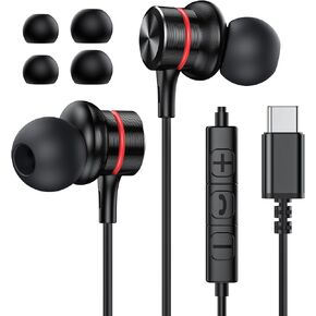 MOSWAG USB C Headphones, Wired Earbuds in-Ear Type C Earphone, Microphone & Volume Control HiFi Stereo Type C Earphones for iPhone 15 16 Pro Max, Galaxy S25 S24 FE Ultra Pixel 8 9-1Pack