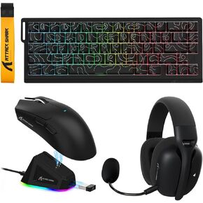 ATTACK SHARK X11 Gaming Mouse and X68 PRO HE Keyboard and L80PRO Headset Combo,Charging Base,PAW3311,Lightweight,Magnetic Switch Rapid Trigger Keyboard,Lightseed Tech,Double Micrphone-Black
