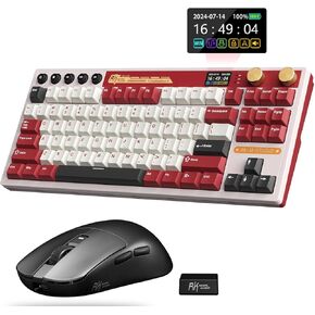 RK ROYAL KLUDGE M87 Wireless Gaming Keyboard and M3 Wireless Gaming Mouse Combo, 75% Percent Hot Swappable Gasket RGB Mechanical Keyboard Red, 42000DPI 47g Lightweight Gaming Mouse Black