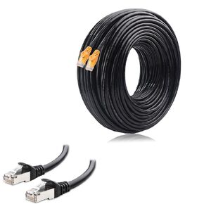 Cable Matters 10Gbps Snagless Long Shielded Cat6A Ethernet Cable 50 ft (SSTP, SFTP Shielded Ethernet Cable) & 200ft 10Gbps 24 AWG Cat6A Outdoor Ethernet Cable with Bare Copper & 550 MHz Bandwidth