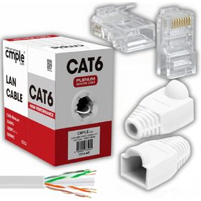 Cmple - White Cat6 Plenum Ethernet Cable 1000ft 550MHz Riser + 50 Pack White RJ45 Strain Relief Boots + 100 Pack RJ45 Easy Crimp Connectors for Internet Cables Bundle
